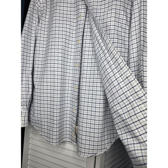 St. Johns Bay Iron-Free Medium Plaid Button-Down Shirt 100% Cotton White & Blue - Picture 12 of 16